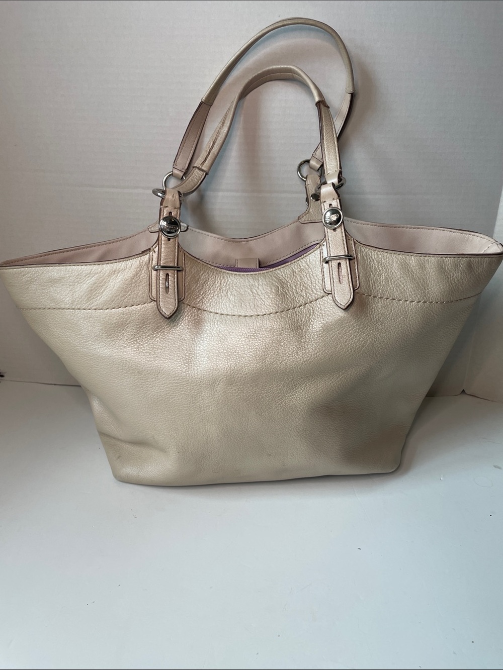 Coach Neutral Cream Leather Tote Bag with Double Handles